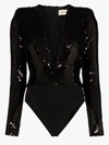 Alexandre Vauthier Plunge Line Sequin Bodysuit In Black