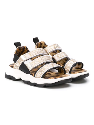 Roberto Cavalli Kids' Metallic Logo Sandals In 金色