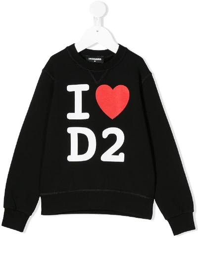 Dsquared2 Teen I Love D2 Printed Sweatshirt In Black