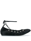 Simone Rocha Spike Stud Lace-up Ballerinas In Black