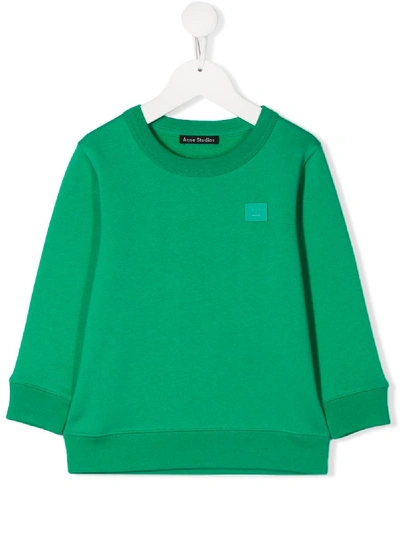 Acne Studios Kids' Mini Fairview Face-motif Sweatshirt In Green