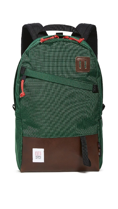 Topo Designs Daypack Backpack In Forest/brown Leather