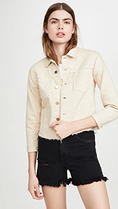 L'agence Janelle Cropped Frayed Stretch-denim Jacket In Coconut Coco