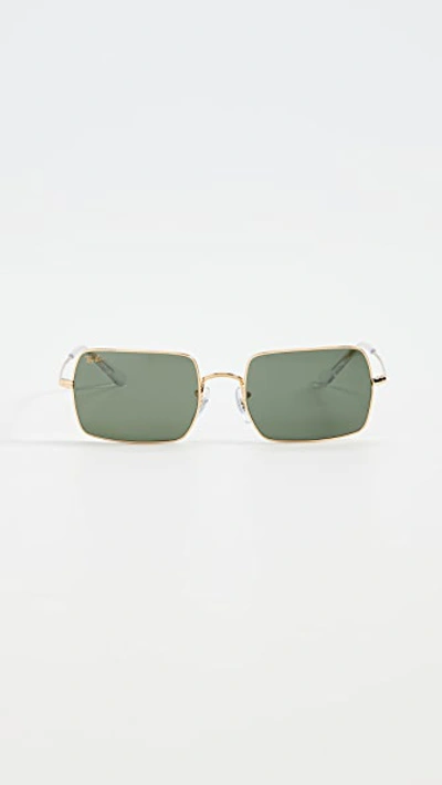 Ray Ban Rectangular Frame Sunglasses In Legend Gold/green