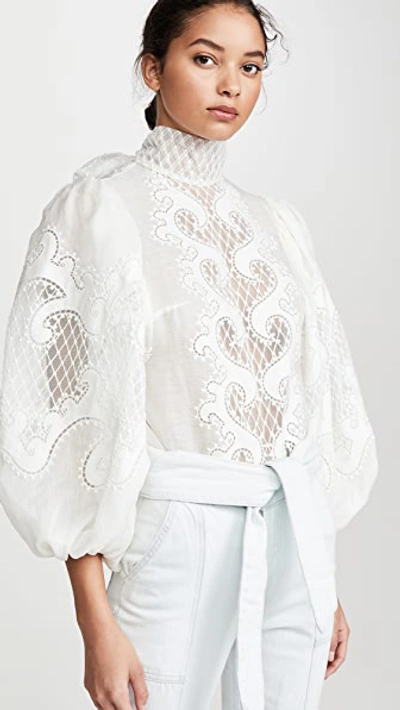 Zimmermann Brightside Knot Embroidered Blouse In Ivory