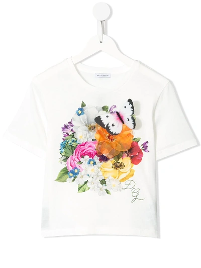 Dolce & Gabbana Kids' Floral Embroidered T-shirt In White