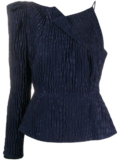 Roland Mouret Bryant One-sleeve Gathered Silk-jacquard Top In Navy