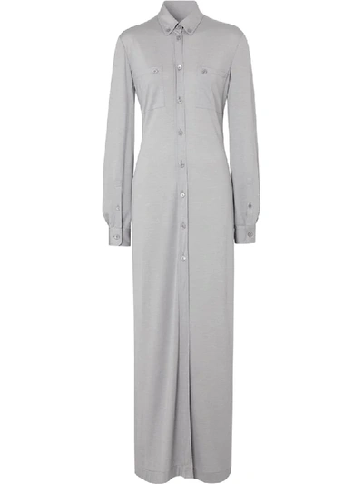 Burberry 侧开衩羊毛混纺平织衬衫式连衣裙 In Grey