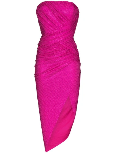 Alexandre Vauthier 水晶缀饰弹力平纹布抹胸中长连衣裙 In Pink