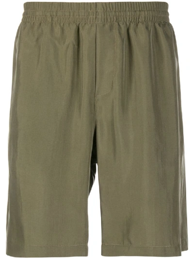 Msgm Straight-leg Silk Shorts In Green