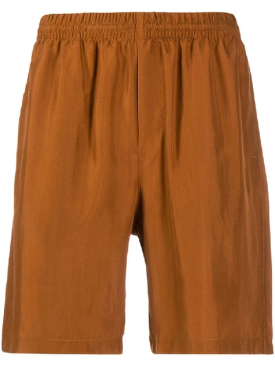 Msgm Straight-leg Silk Shorts In Brown