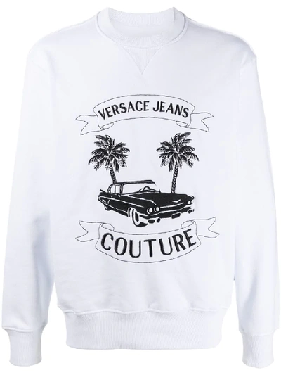Versace Jeans Couture Tropical Island-print Cotton Sweatshirt In White