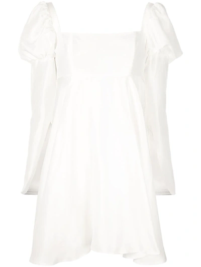 Macgraw Puff-shoulder Flared Dress In White