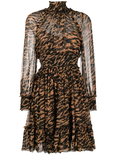 Zimmermann Silk Animal Print Dress In Brown