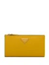 Prada Saffiano Logo Plaque Wallet In Yellow
