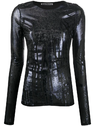 Acne Studios Metallic-print Long Sleeve Top In Black