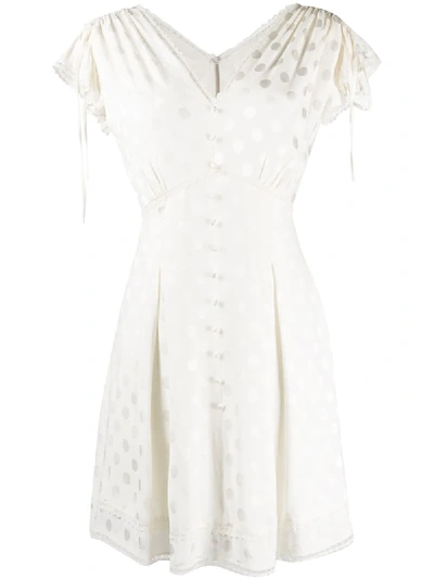 Three Floor V-neck Polka Dot Pattern Alba Dress In White