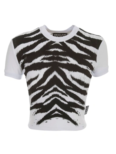 Versace Jeans Couture Zebra-print Cropped T-shirt In Black