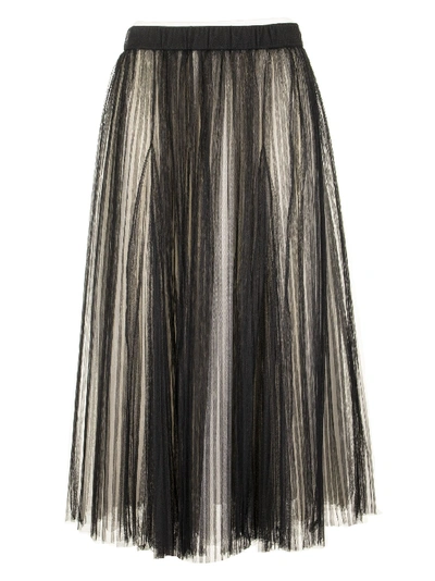 Brunello Cucinelli Midi Pleated Tulle Bright Shade Skirt In Black