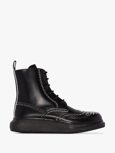 Alexander Mcqueen Hybrid Punch Hole-detailing Boots In Black