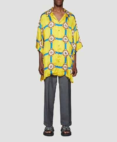 Gucci Bowling Shirt With Gg Harness Print In Yellow
