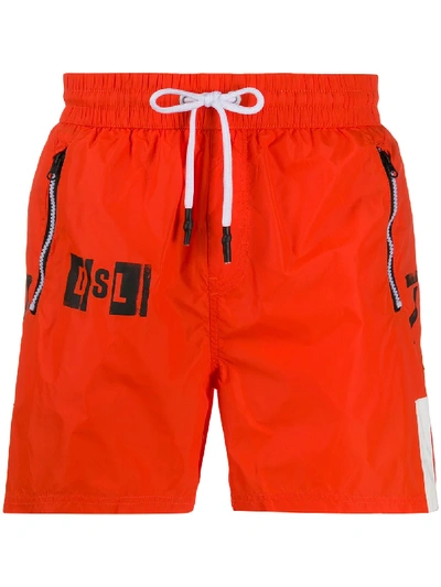 Diesel Screen-print Logo Swim Shorts In Orange