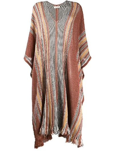 Etro Striped Longline Poncho In Red
