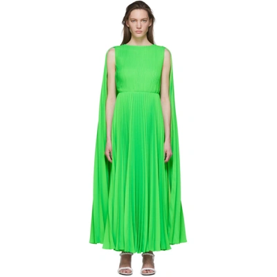 Valentino 绿色褶裥连衣裙 In Fluorescent Green