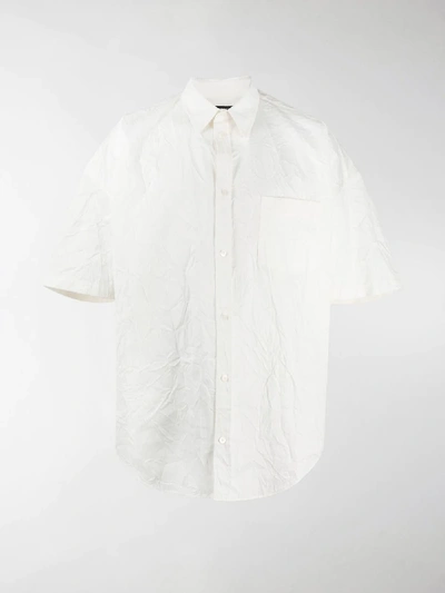 Balenciaga Cocoon Oversized Logo-embroidered Crinkled Cotton-poplin Shirt In White