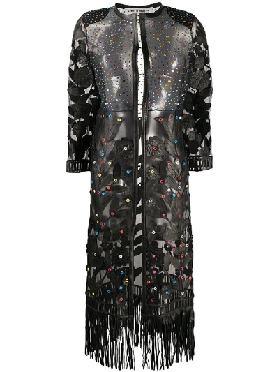 Caban Romantic Floral Rhinestone-embellished Coat In Black