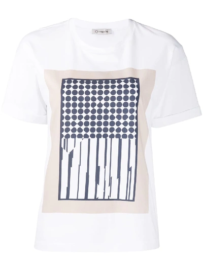 Peserico Geometric-print Crew-neck T-shirt In White