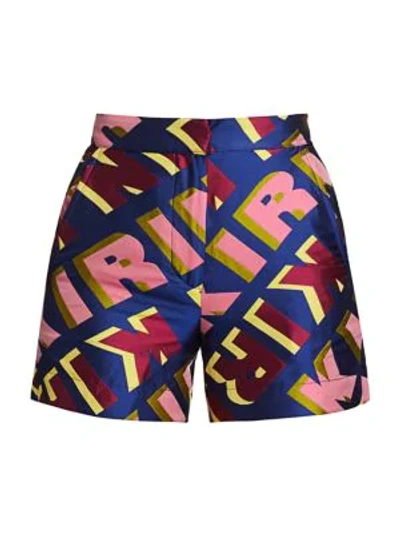 Kirin Logo Print High-waisted Shorts In Blue,pink,yellow