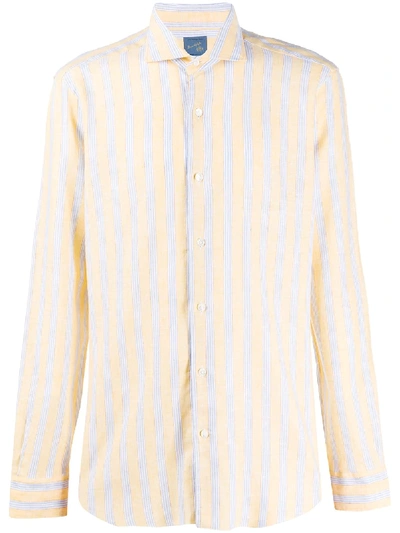 Barba Spread Collar Striped Print Shirt In Yellow