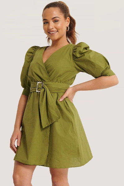 Trendyol Puff Sleeve Belted Mini Dress - Green