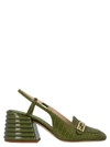 Fendi Croc-embossed Leather Block-heel Pumps In Green