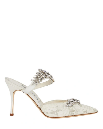 Manolo Blahnik Lurum 90 Crystal-embellished Satin Pumps In White