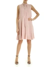RED VALENTINO SLEEVELESS DRESS IN PINK CREPE WITH RUFFLES
