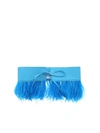 Attico Feather-trimmed Leather Belt In Light Blue