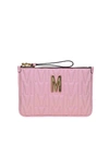 MOSCHINO M QUILTED CLUTCH IN PINK