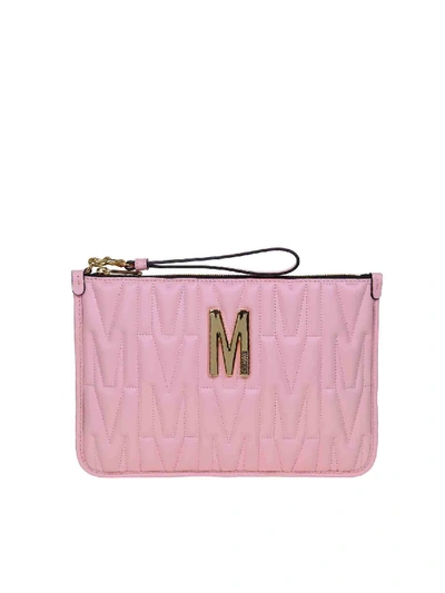 Moschino M Quilted Clutch In Pink