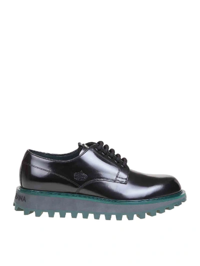 Dolce & Gabbana Derby Shoes In Black With Petrol-colored Sole