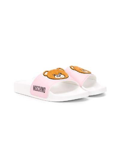 Moschino Teen Teddy Bear Logo Sliders In Pink