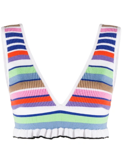 Msgm Striped Knit Bralette In White