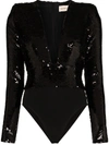 ALEXANDRE VAUTHIER PLUNGE LINE SEQUIN BODYSUIT