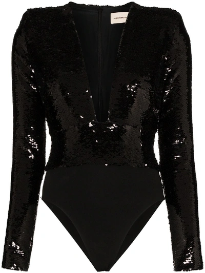 Alexandre Vauthier Plunge Line Sequin Bodysuit In Black