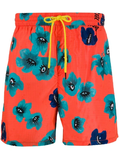 Diesel Floral-print Swim Shorts In Orange