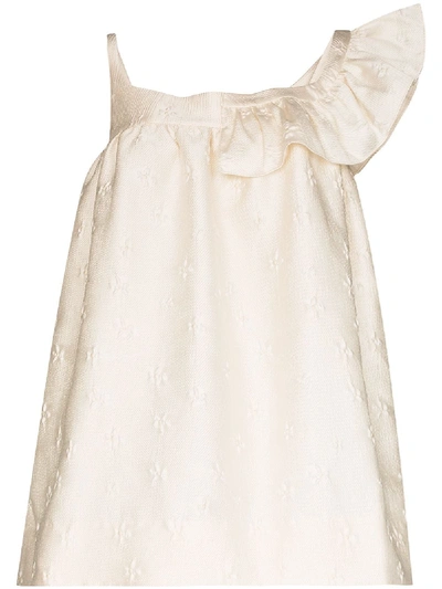 Shushu-tong White Asymmetric Shoulder Mini Dress