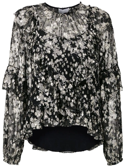 Nk Floral Ruffled Blouse In Black