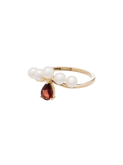 Anissa Kermiche Age Of Innocence 14-karat Gold, Pearl And Garnet Ring In 107 - Metallic:d'ore