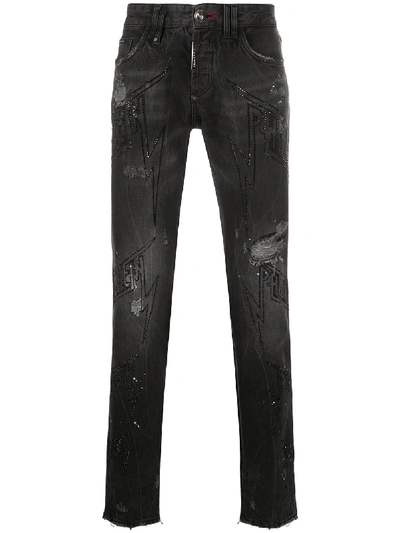 Philipp Plein Embellished Thunder Straight Jeans In Black